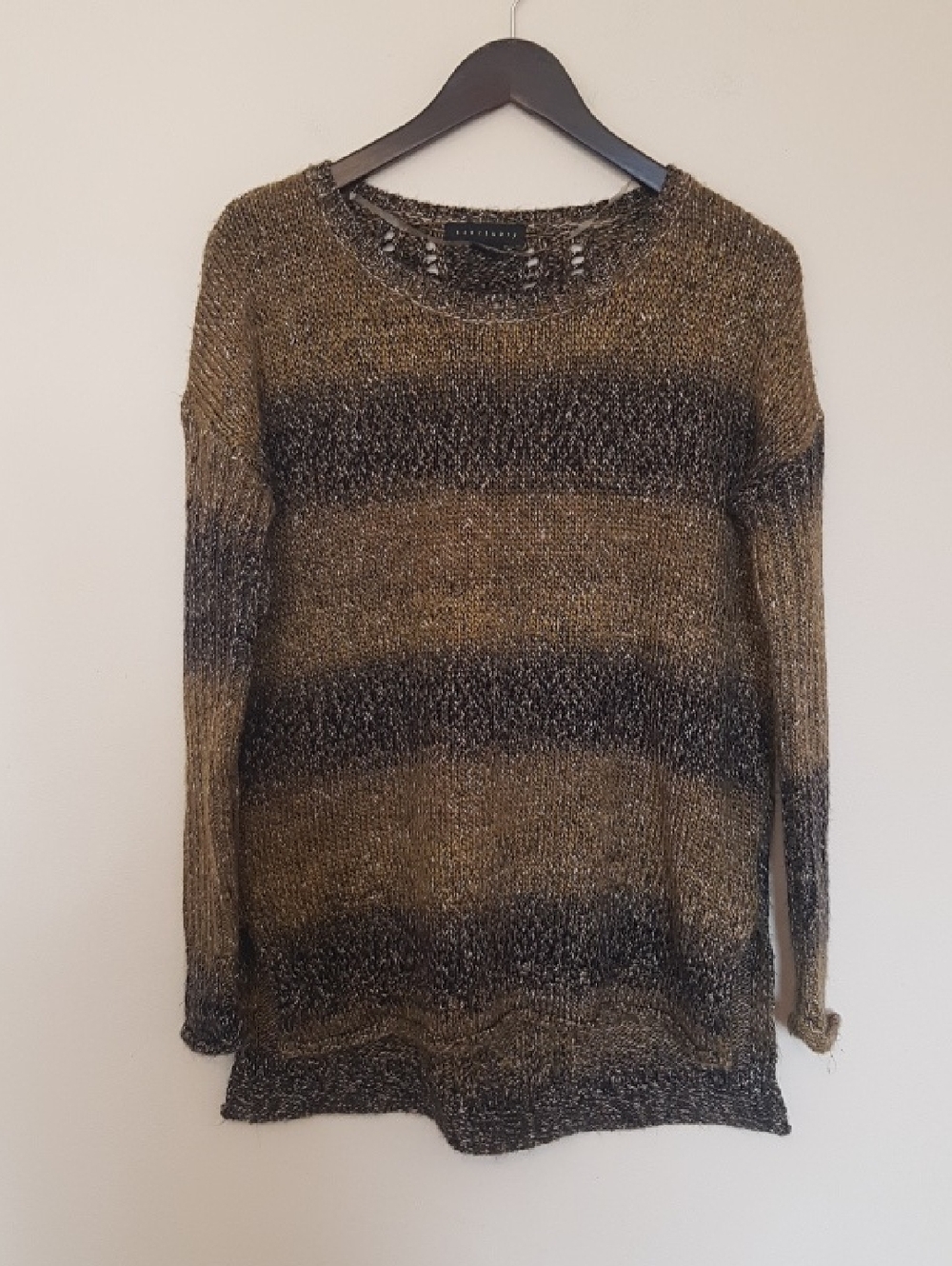 Whimsigoth Sanctuary Brown and Black Striped Scoopneck Sweater